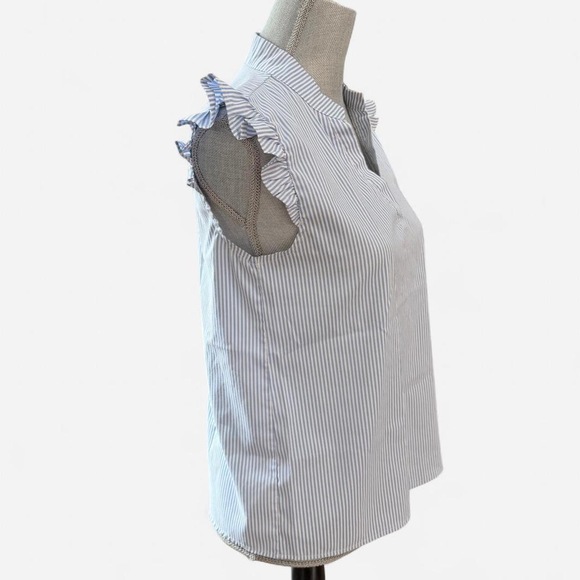 Other Blue white striped cap sleeve blouse notched v-neck coastal aesthetics - Picture 8 of 9